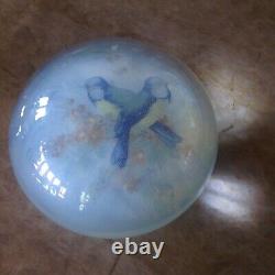 Vintage Archimede Seguso Blue Birds Murano Glass Dome Paperweight Paper Label