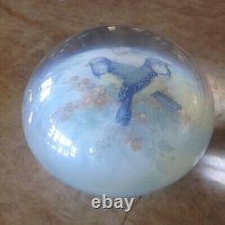 Vintage Archimede Seguso Blue Birds Murano Glass Dome Paperweight Paper Label