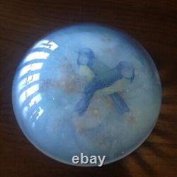 Vintage Archimede Seguso Blue Birds Murano Glass Dome Paperweight Paper Label