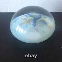 Vintage Archimede Seguso Blue Birds Murano Glass Dome Paperweight Paper Label