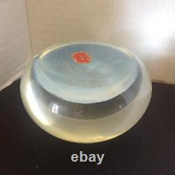 Vintage Archimede Seguso Blue Birds Murano Glass Dome Paperweight Paper Label