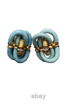 Vintage Archimede Seguso CHANEL Murano Glass Stud Earrings 1950s Turquoise Tone