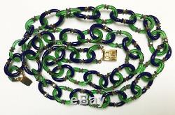 Vintage Archimede Seguso For Chanel Blue & Green Murano Glass Chain Necklace 32