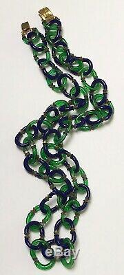 Vintage Archimede Seguso For Chanel Blue & Green Murano Glass Chain Necklace 32