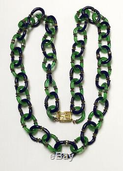 Vintage Archimede Seguso For Chanel Blue & Green Murano Glass Chain Necklace 32
