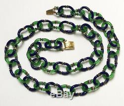 Vintage Archimede Seguso For Chanel Blue & Green Murano Glass Chain Necklace 32