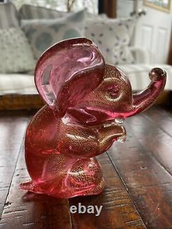 Vintage Archimede Seguso Murano Elephant Art Glass Pink with Label