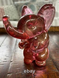 Vintage Archimede Seguso Murano Elephant Art Glass Pink with Label