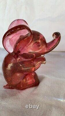 Vintage Archimede Seguso Murano Elephant Art Glass Pink with Label