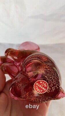 Vintage Archimede Seguso Murano Elephant Art Glass Pink with Label