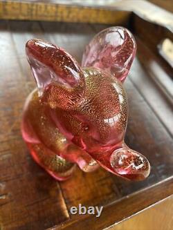 Vintage Archimede Seguso Murano Elephant Art Glass Pink with Label