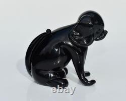 Vintage Archimede Seguso Murano Glass Dog Figurine NERO Original Label to Base