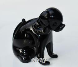 Vintage Archimede Seguso Murano Glass Dog Figurine NERO Original Label to Base