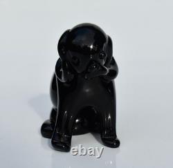 Vintage Archimede Seguso Murano Glass Dog Figurine NERO Original Label to Base