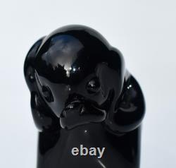 Vintage Archimede Seguso Murano Glass Dog Figurine NERO Original Label to Base