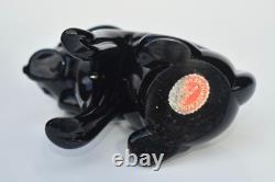 Vintage Archimede Seguso Murano Glass Dog Figurine NERO Original Label to Base