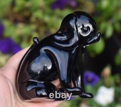 Vintage Archimede Seguso Murano Glass Dog Figurine NERO Original Label to Base