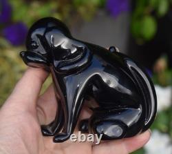 Vintage Archimede Seguso Murano Glass Dog Figurine NERO Original Label to Base