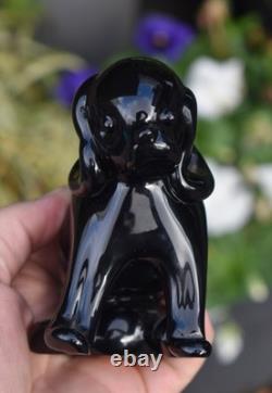 Vintage Archimede Seguso Murano Glass Dog Figurine NERO Original Label to Base