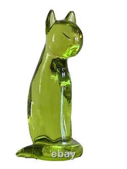 Vintage Archimede Seguso Murano Glass Lime Green Cat Figurine Sculpture