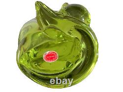 Vintage Archimede Seguso Murano Glass Lime Green Cat Figurine Sculpture