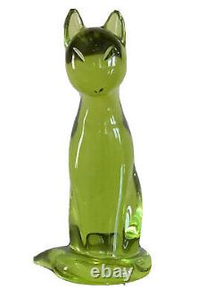 Vintage Archimede Seguso Murano Glass Lime Green Cat Figurine Sculpture