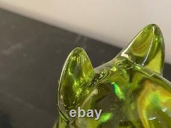 Vintage Archimede Seguso Murano Glass Lime Green Cat Figurine Sculpture