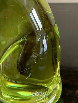 Vintage Archimede Seguso Murano Glass Lime Green Cat Figurine Sculpture