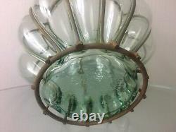 Vintage Art Deco Glass Vase in Metal Cage Frame Glass Hand Blown Murano Style