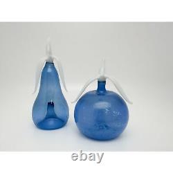 Vintage Art Deco Murano Blown Glass Blue Apple and Pear Set 1960's