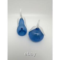 Vintage Art Deco Murano Blown Glass Blue Apple and Pear Set 1960's