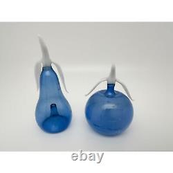 Vintage Art Deco Murano Blown Glass Blue Apple and Pear Set 1960's