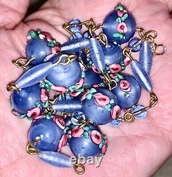 Vintage Art Deco Murano Venetian Blue Pink Wedding Cake Glass Beads Necklace