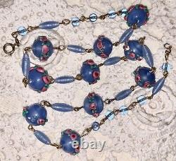 Vintage Art Deco Murano Venetian Blue Pink Wedding Cake Glass Beads Necklace