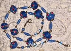 Vintage Art Deco Murano Venetian Blue Pink Wedding Cake Glass Beads Necklace