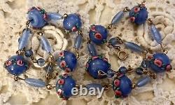 Vintage Art Deco Murano Venetian Blue Pink Wedding Cake Glass Beads Necklace