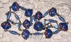 Vintage Art Deco Murano Venetian Blue Pink Wedding Cake Glass Beads Necklace