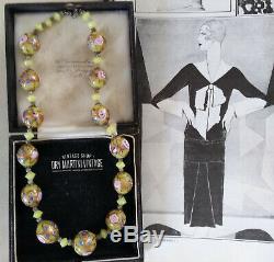 Vintage Art Deco Venetian Murano Wedding Cake Custard Glass Beads Necklace Gift