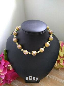 Vintage Art Deco Venetian Murano Wedding Cake Custard Glass Beads Necklace Gift