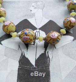 Vintage Art Deco Venetian Murano Wedding Cake Custard Glass Beads Necklace Gift