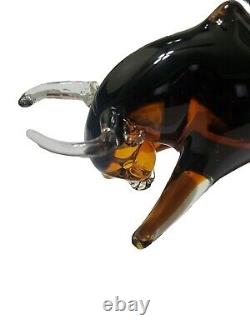 Vintage Art Glass Bull Murano Style Italian 2 Tone Handmade Whiskey Brown 8×4