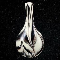 Vintage Art Glass Hand Blown White Purple Swirl Vase Tall 12T 7W