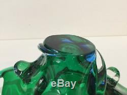 Vintage Art Glass Murano Green & Blue Bowl, 11 1/2 Widest x 5 1/2 x 4 3/4 H