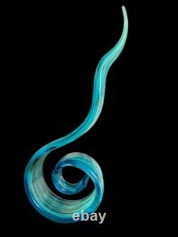 Vintage Art Glass Murano Green Turquoise 15.5 Ribbon Unique Ocean Swirl