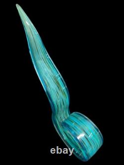 Vintage Art Glass Murano Green Turquoise 15.5 Ribbon Unique Ocean Swirl