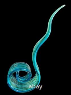 Vintage Art Glass Murano Green Turquoise 15.5 Ribbon Unique Ocean Swirl