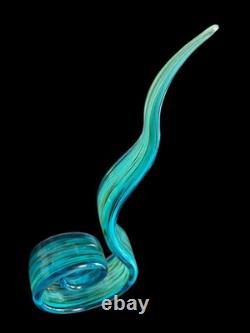 Vintage Art Glass Murano Green Turquoise 15.5 Ribbon Unique Ocean Swirl