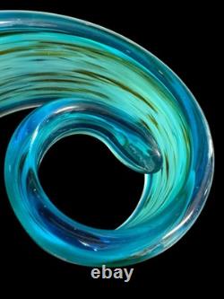 Vintage Art Glass Murano Green Turquoise 15.5 Ribbon Unique Ocean Swirl