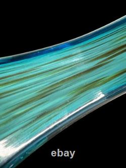 Vintage Art Glass Murano Green Turquoise 15.5 Ribbon Unique Ocean Swirl