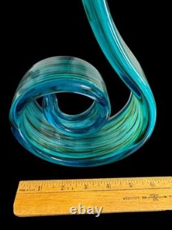 Vintage Art Glass Murano Green Turquoise 15.5 Ribbon Unique Ocean Swirl